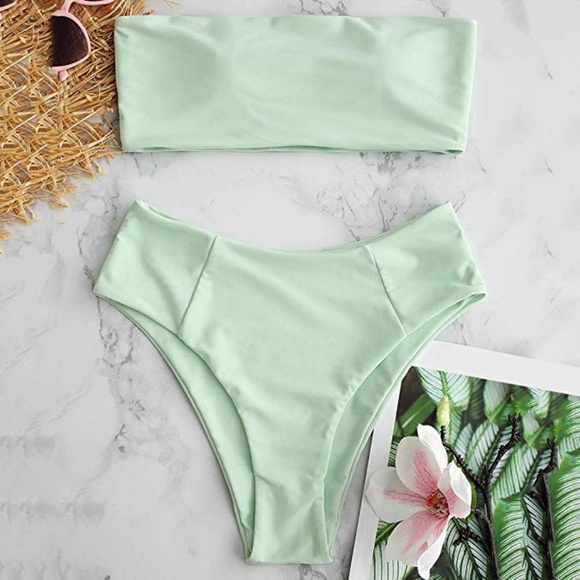Mint Green Strapless High Cut Bandeau Bikini - Picture 1 of 3